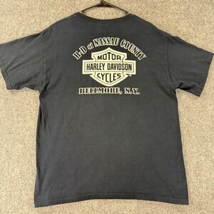 Harley Davidson Nassau County T-Shirt Men Large Blue Cotton Fruit‎ of the Loom